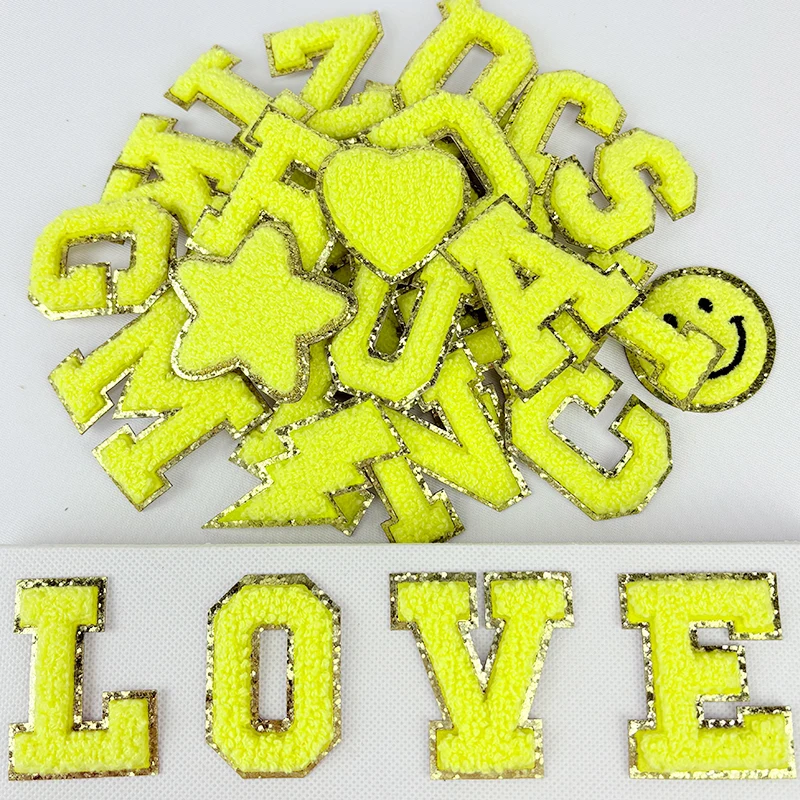 

Yellow towel with embroidered English letters self-adhesive patch luggage accessory DIY clothing accessory personalized patch