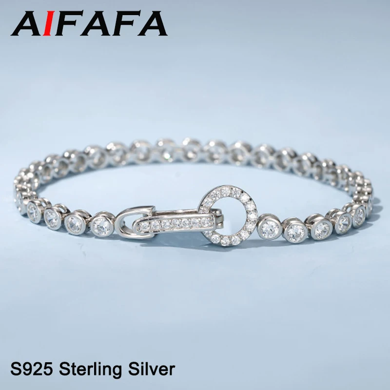 AIFAFA 100% S925 Sterling Silver High Carbon Diamond Bracelet For Women Sparkling Gemstone Brace Lace Fine Jewelry Drop Ship