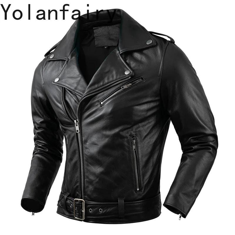 YOLANFAIRY Black Motorcycle Leather Jacket Men Genuine Leather Jacket Man Slim Natural Sheepskin Coat Fashion Jaquetas Masculina