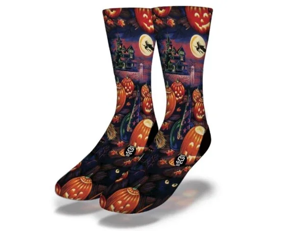 Chaussettes d'Halloween avec patch citrouille hantée