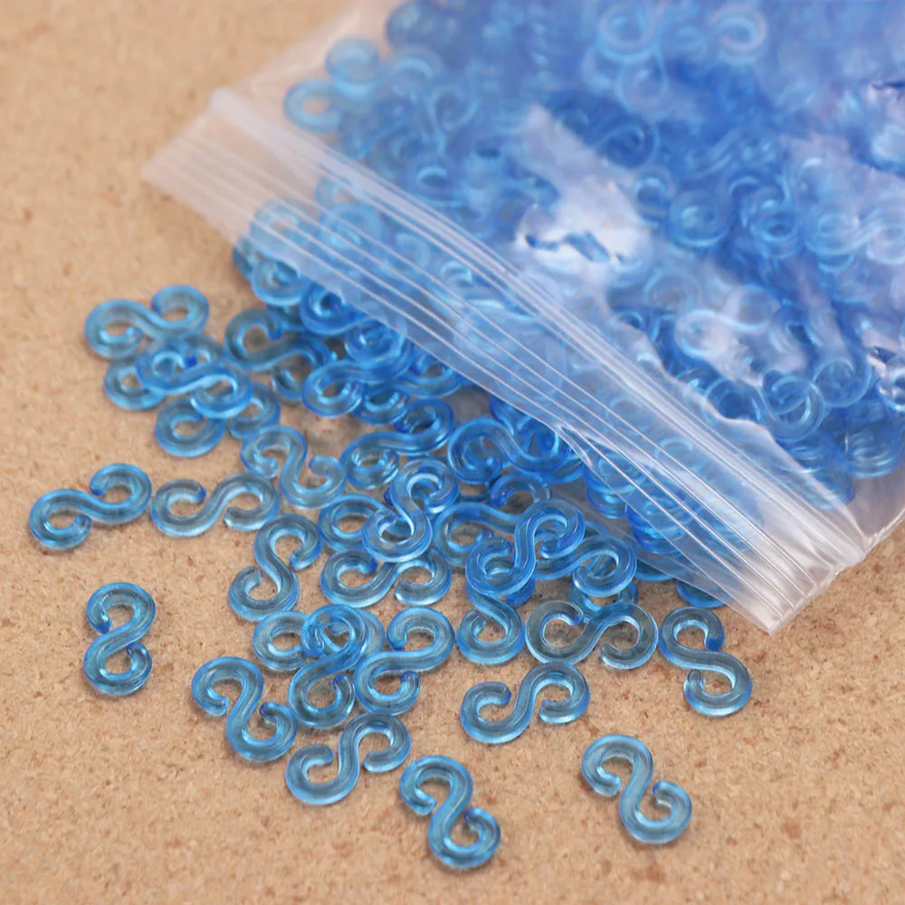500pcs Colorful Clasp Acrylic S Clips Acrylic Transparent Loom Bands Braid Hook Braided Bracelet Tools DIY Necklace Bracelet