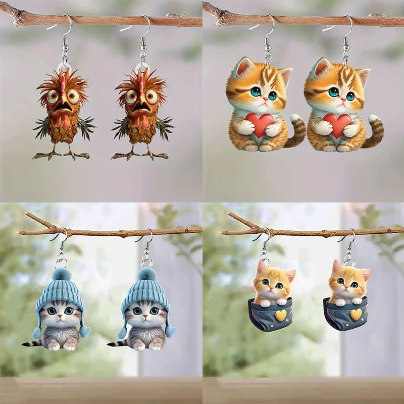 Fashion Acrylic 2D Flat Earrings Cartoon Style Animal Designed Pendant Earrings Personality Accessories For Women
