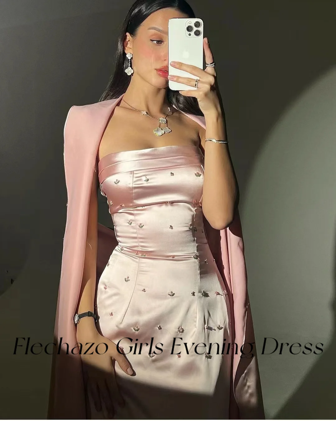 Flechazo Pink Evening Dresses 2-piece Strapless Beading Celebrity Formal Occassion Party Dress For Women 2024 vestidos de noche