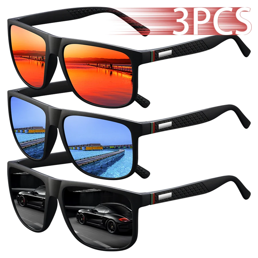 

3 PCS Fashion Vintage Check Pattern Square Sunglasses Men Women Fishing Driving Luxury Brand Designer Sun Glasses UV400 Eyewear