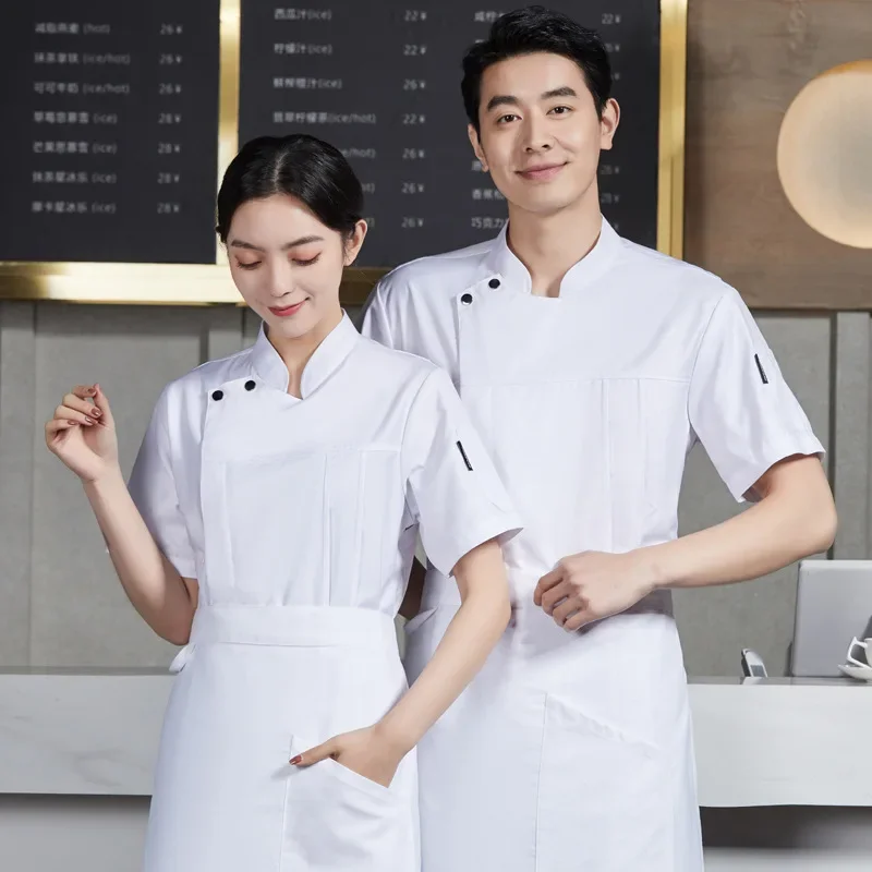 Coffee Shop Chef Uniform Hotel Staff Work Wear Man Food Service Waiter Uniform Short Sleeve Shirt Breathable Chef Jacket Clothes