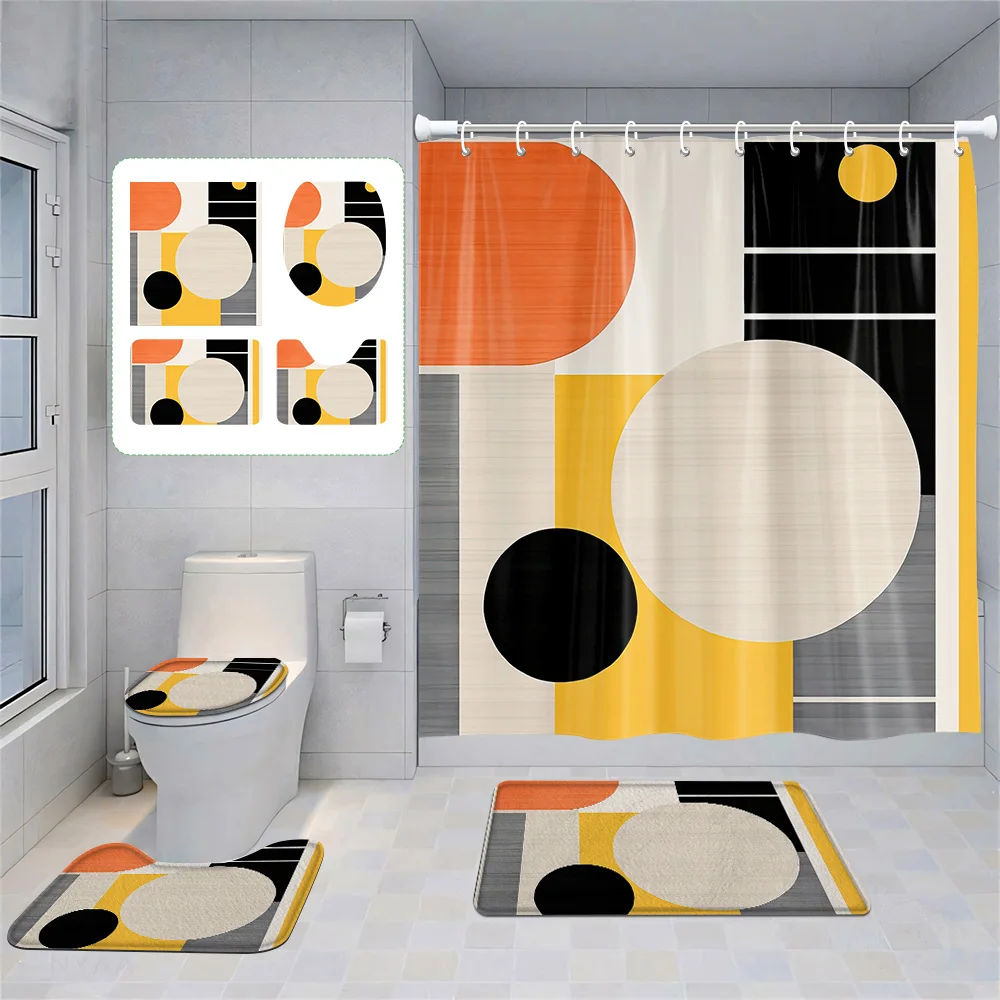 

Скандинавский минималистичный абстрактный геометрический костюм для ванной комнаты Morandi, занавеска для душа, напольный коврик, коврик для унитаза, четырехсекционное украшение для дома