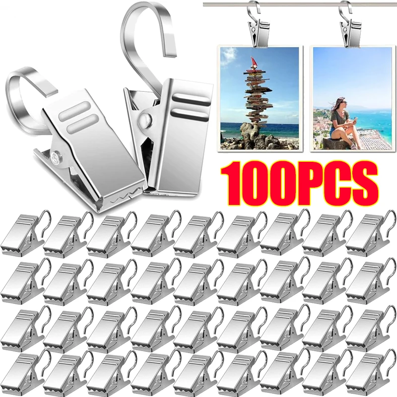 10/100Pcs Mini Metal Curtain Clips with Hook Home Shower Curtain Window Curtain Fixed Clip Hooks DIY Photos Display Small Clips