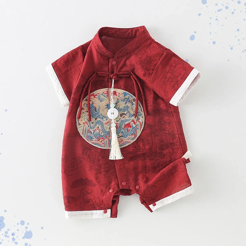 Babykleding Chinese stijl Onesie Rode Tang Pak Zomertraditioneel Chinees Nieuwjaar Hanfu Kinder Cheongsam