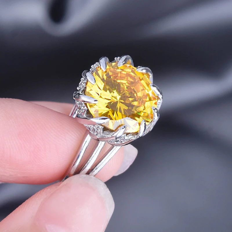 Elegant Women Ring 925 Silver Jewelry with Citrine Gemstone Open Finger Rings for Girl Wedding Party Gifts Accessories Wholesale