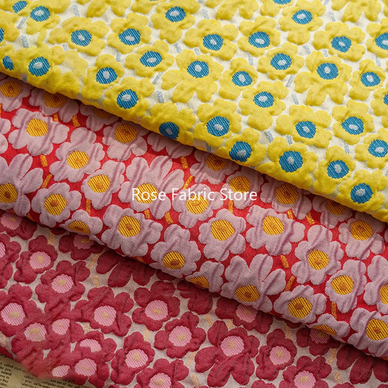 1 Meter Bright Little Flowers Embossed Yarn Dyed Jacquard Fabric Spring Autumn Women's Soft Bubble Dress Diy Sewing Fabric