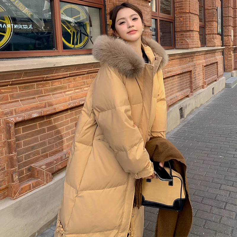 

Women Fur Collar Coats Ankle Length Parkas Overcoats Solid Pocket Long Sleeve Button Thick Casual Office Lady 2025 Autumn Winter