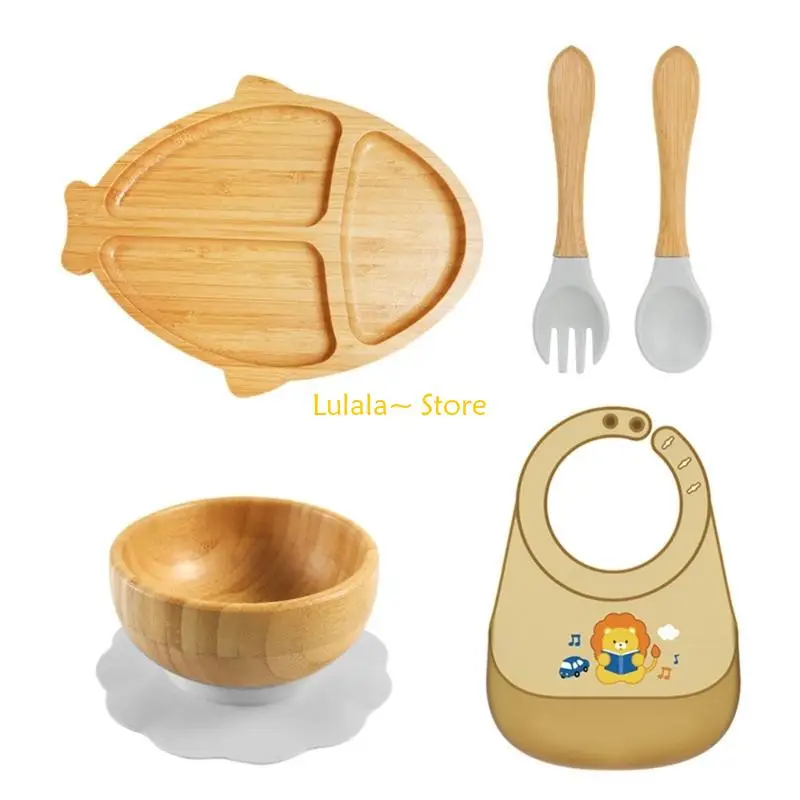 Y4QA Lovely Baby Dinniny Plate Set Feature Anti Tip Suction Bottom for Secure Daily