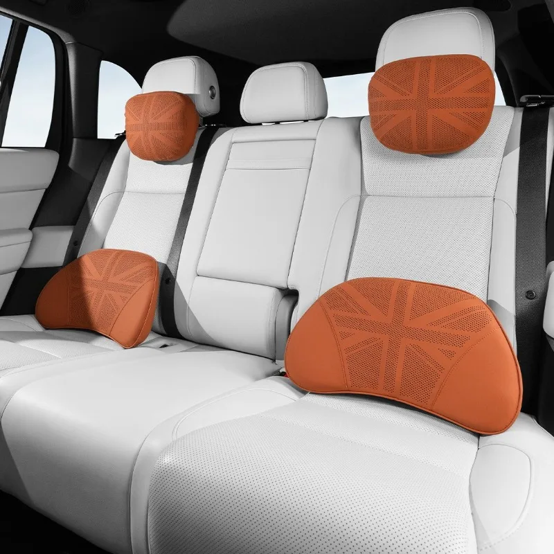 Leather Car Neck Pillow Waist Pillow Universal Car Seat Pillow Set Auto Accessories Interior Car Headrest and Lumbar Support Set 6