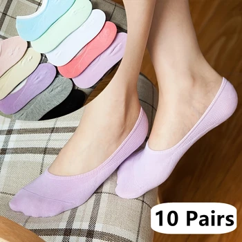 10쌍 심플 노쇼 양말, 통기성 로우 컷 블렌드 발목 양말 팩, 여성용 스타킹 & 양말