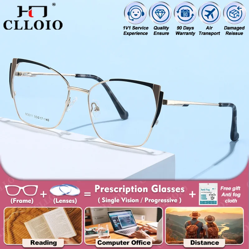 

CLLOIO Fashion Butterfly Frame Design Progressive Prescription Reading Glasses High Quality Women Myopia Photochromic Eyeglasses