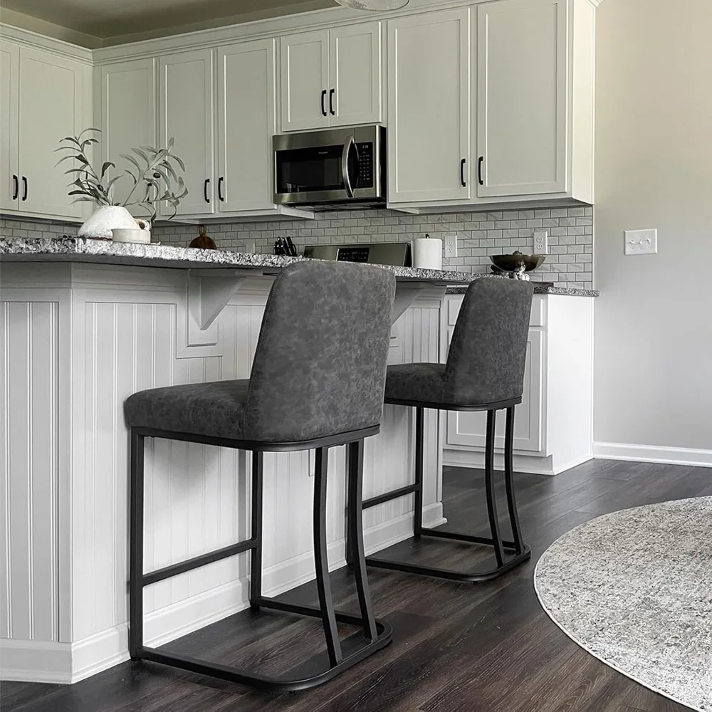 Counter Height Bar Stools with Back for Kitchen Counter 24 Inch Modern Upholstered Faux Leather Barstools Farmhouse Bar Chairs