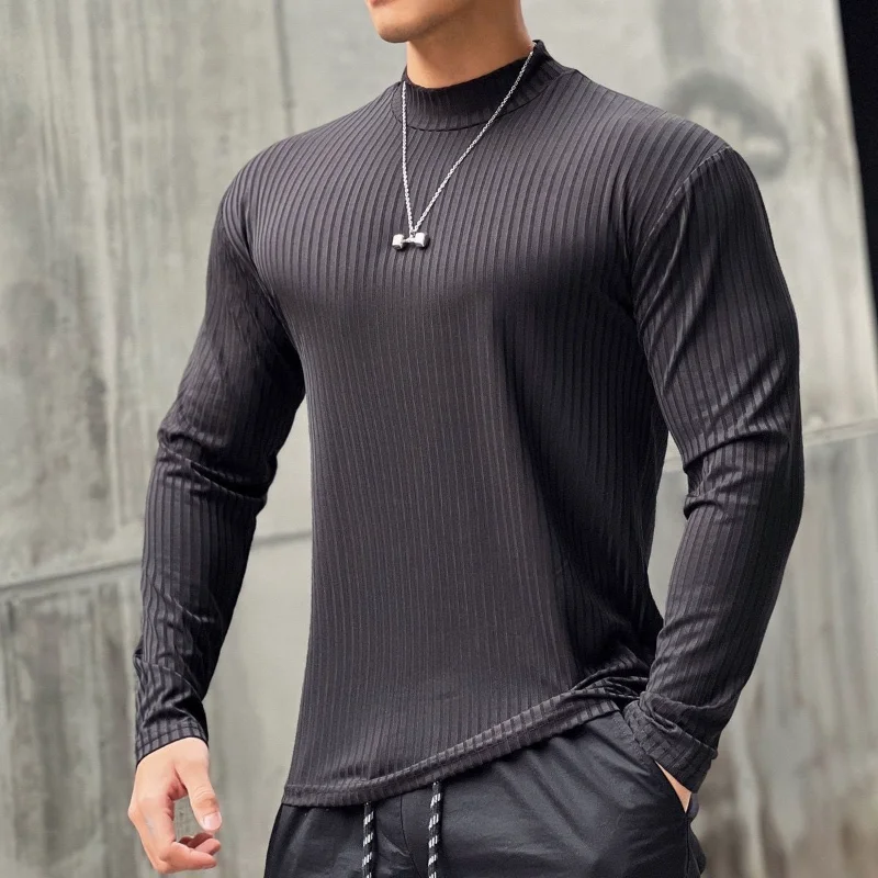 

New Solid Color Striped Fitness Long-sleeved Men's Basketball Running Training Elastic Quick-drying Sports