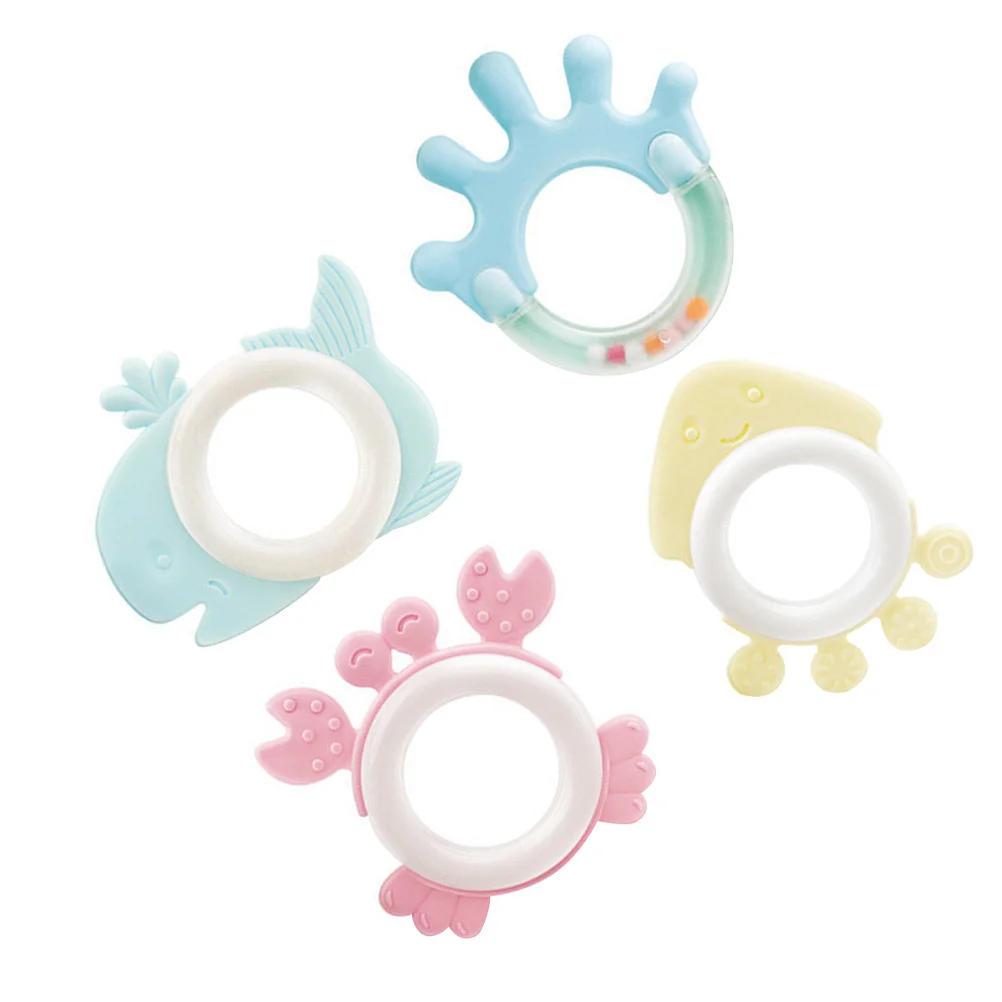 4Pcs Baby Molar Teethers Plastic Teething Rattle Shaker for Infant Grasp Shake Sensory Development Random Color