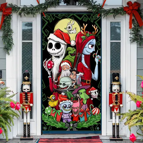 Christmas The Nightmare Before Christmas Door Banner Xmas Party Decor Photography Backdrop Indoor Outdoor Wall Porch Background
