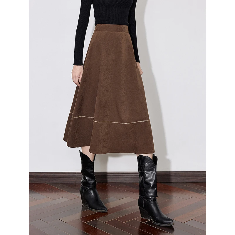 TOYOUTH Women Skirt 2024 Autumn and Winter New Maillard Style High Waiste A Line Mid Length Umbrella Skirt