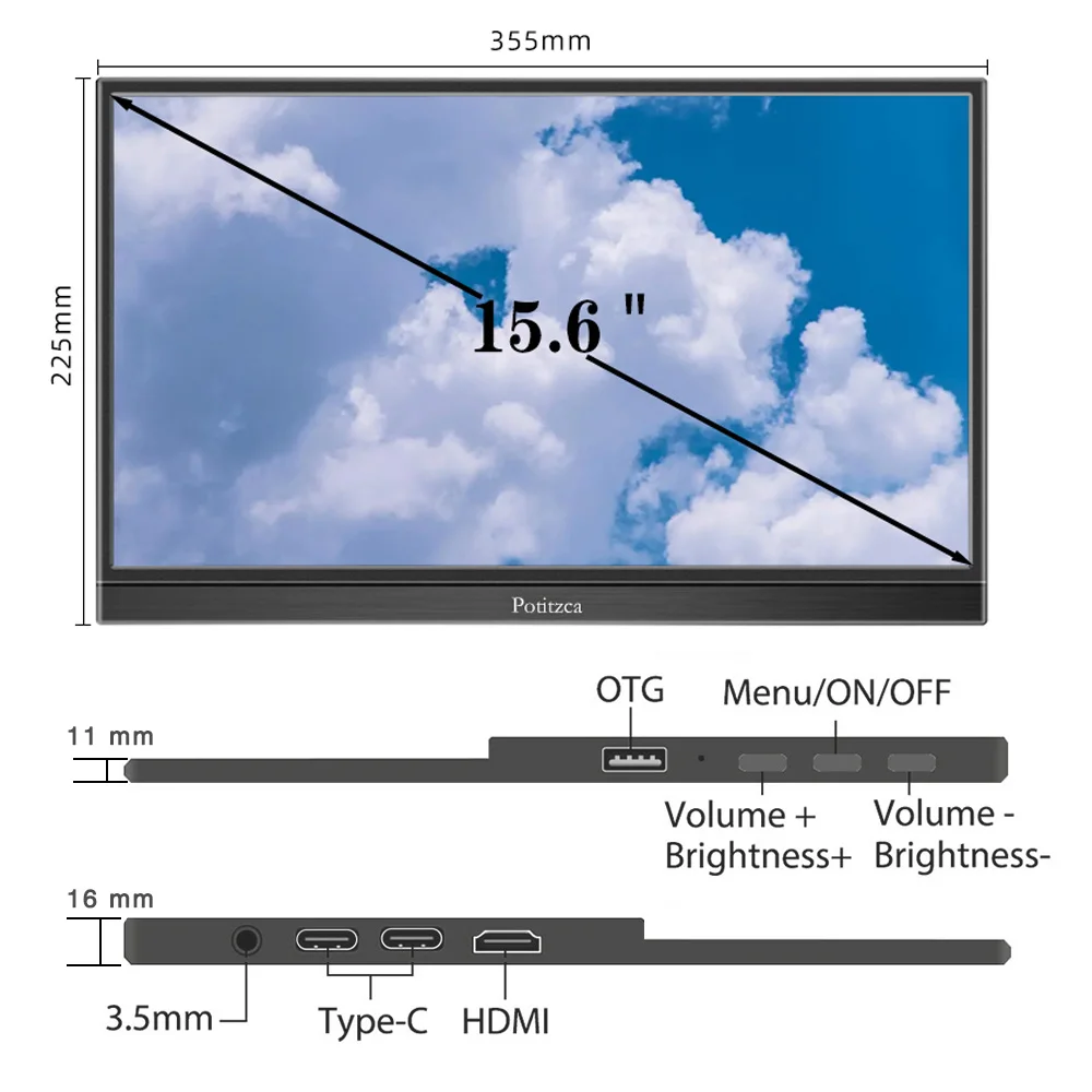 Imagem -03 - Monitor Lcd Portátil 156 Touchscreen 16:9 Full hd Painel Ips 1080p 60hz Computador pi Laptop Ps4 Ps5 Xbox Interruptor