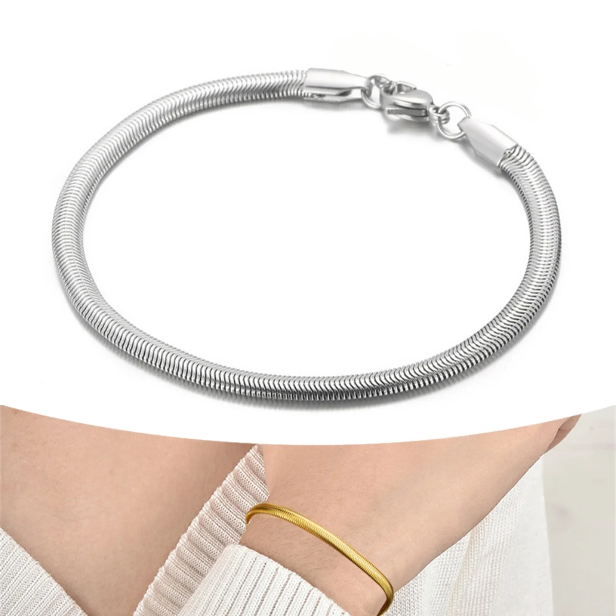 

5MM Fashion Men Cool Punk Silver Color Women Stainless Steel Snake Chain Bracelet Jewelry Accessories