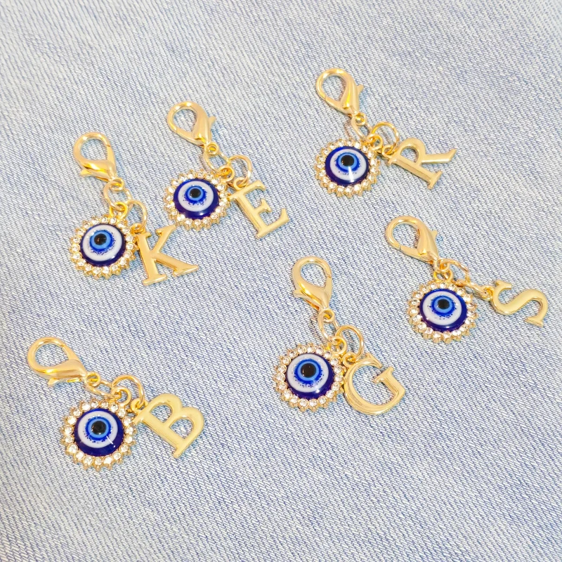 Initial Blue Evil Eye Rhinestone Keychain, Symbolic Gift for Protection & Good Luck, Stylish Car Key Bag Charm