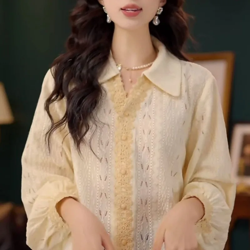 

Западный модный дизайн, кружевная рубашка с длинными рукавами, осень 2022, новый свободный топ, уникальный