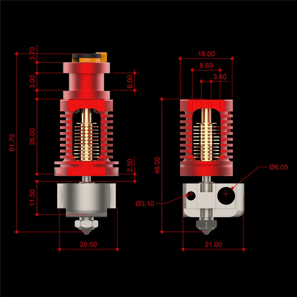 Kit completo da extremidade quente da extrusora de hotend do metal para a extrusora de bowden da série de voron pla/abs/pc/petg/pa/madeira/pp/fibra de carbono/impressora 3d de tpu