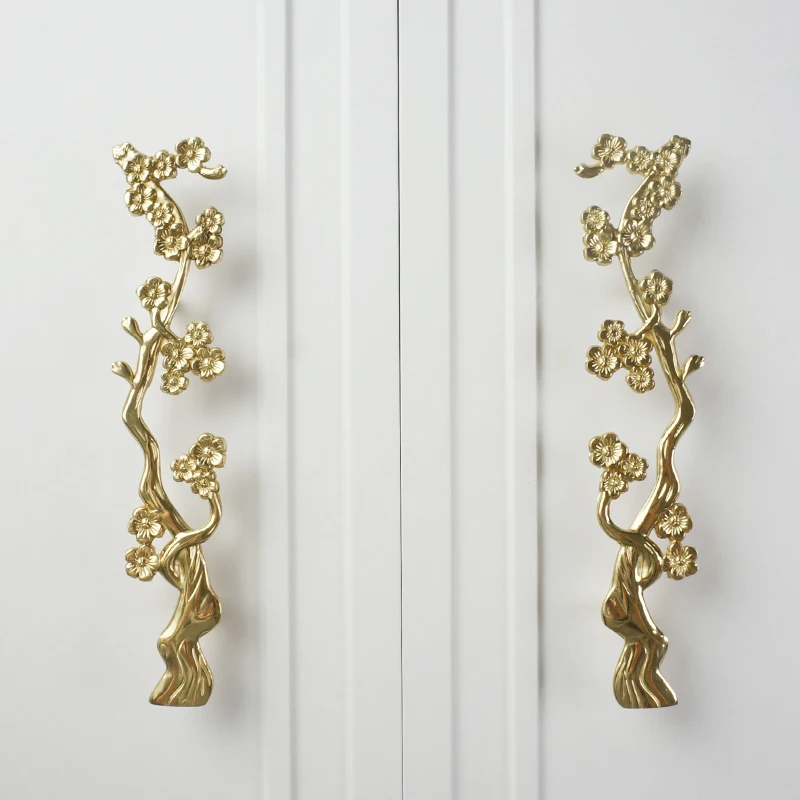 Exquisite 2PCS Pure Brass Plum Blossom Furniture Handles Drawer Pulls Cupboard Wardrobe Closet Cabinet Pulls Handles Decorations