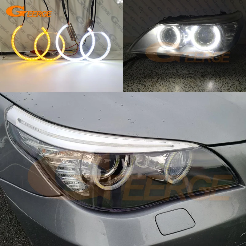 

For BMW 5 Series E60 E61 LCI 2008 2009 2010 Ultra Bright A/W Switchback Day Light Turn Signal LED Angel Eyes Kit Halo Rings