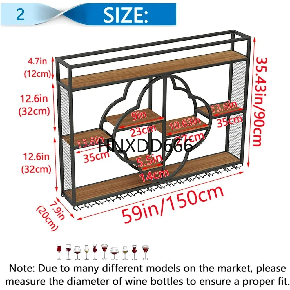 

59IN Wall Mounted Wine Rack, Black Large Wine Storage Rack, Modern Plum Blossom Modeling Hanging Iron Display Stand, Large Capac