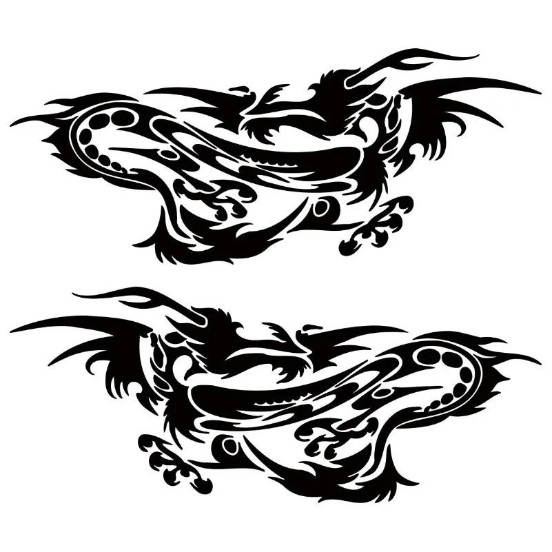 1Pair Ice Blue Dragon Pattern Left-Right Symmetrical Waterproof UV-Resistant Sticker, 160×65mm for Car & Motorcycle Decor