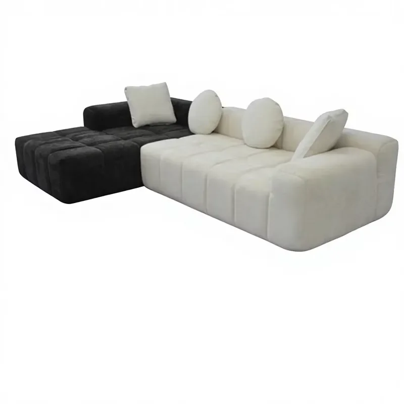Modern Hotel Living Room L Shaped Sectional Sofa Set White and Black Velvet Fabric Vacuum Compression Sofa