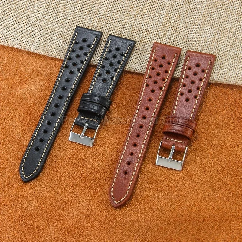 Army-green Brown Black Cowhide Watchband Fine Texture Strong Toughness Anti-sweat for Omega Longines IWC MIDO Solid Steel Buckle