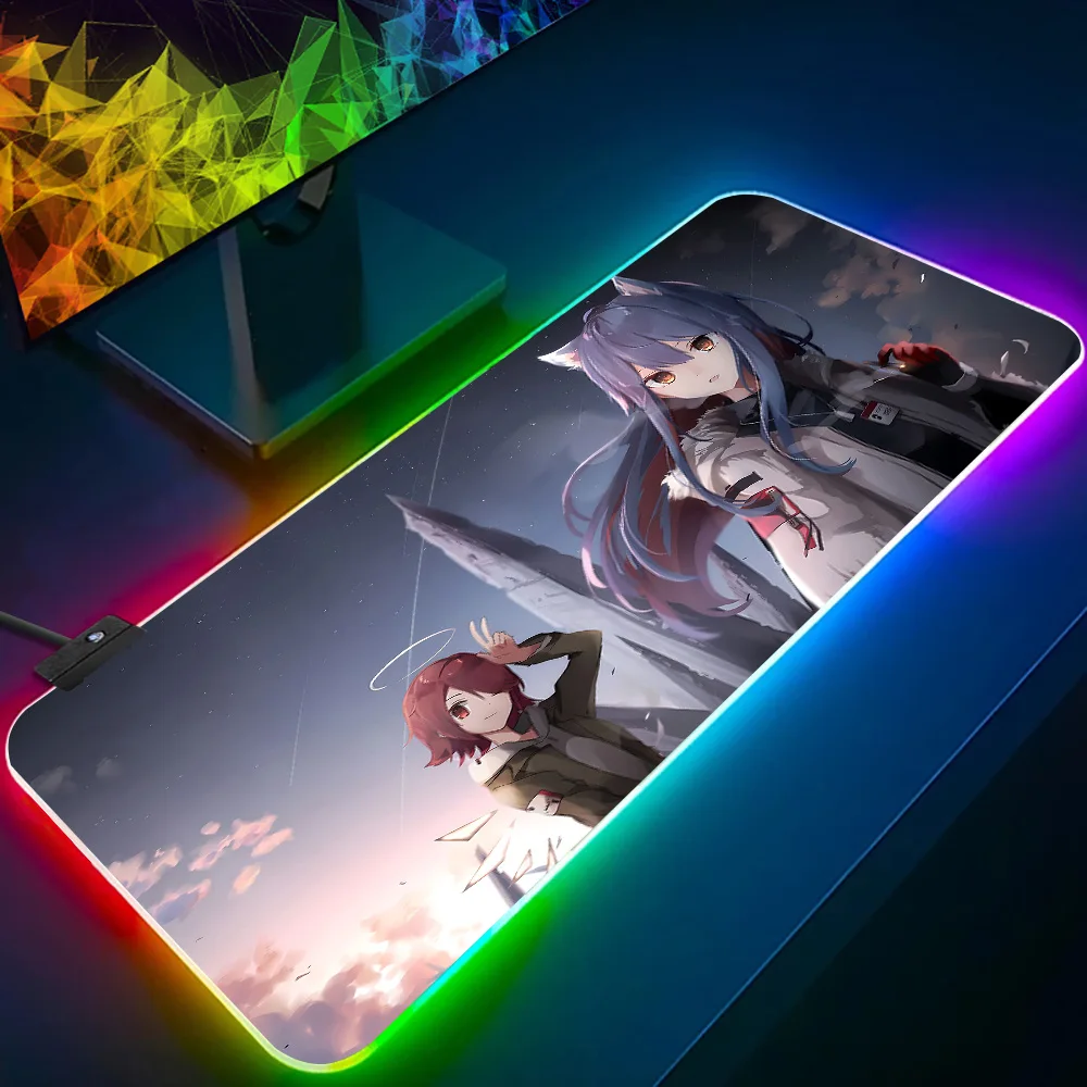 Anime Game Arknights RGB Pc Gamer Keyboard Mouse Pad Mousepad LED Glowing Mouse Mats Rubber Gaming Computer Mausepad
