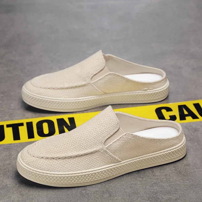 Summer Casual Shoes For Men Weave Breathable Half Shoes Comfortable Slip-on Flat Shoes Man Mules Outdoor Non Slip Men's Loafers