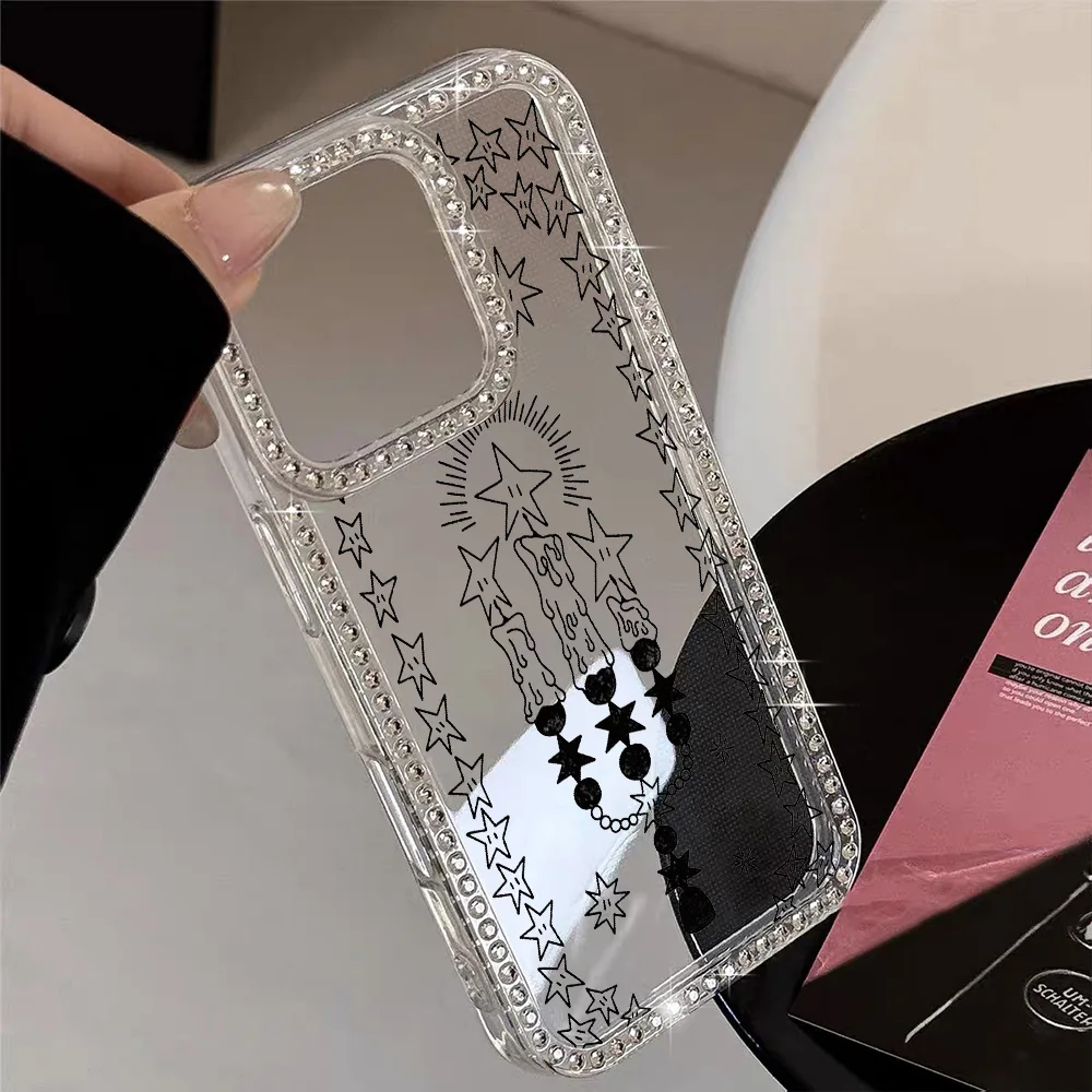 Diamond Lanyard Phone Case For iPhone 17 16 Pro Max 11 13 15 14 12 Air 17promax  Transparent Shockproof Candle Painted Cover