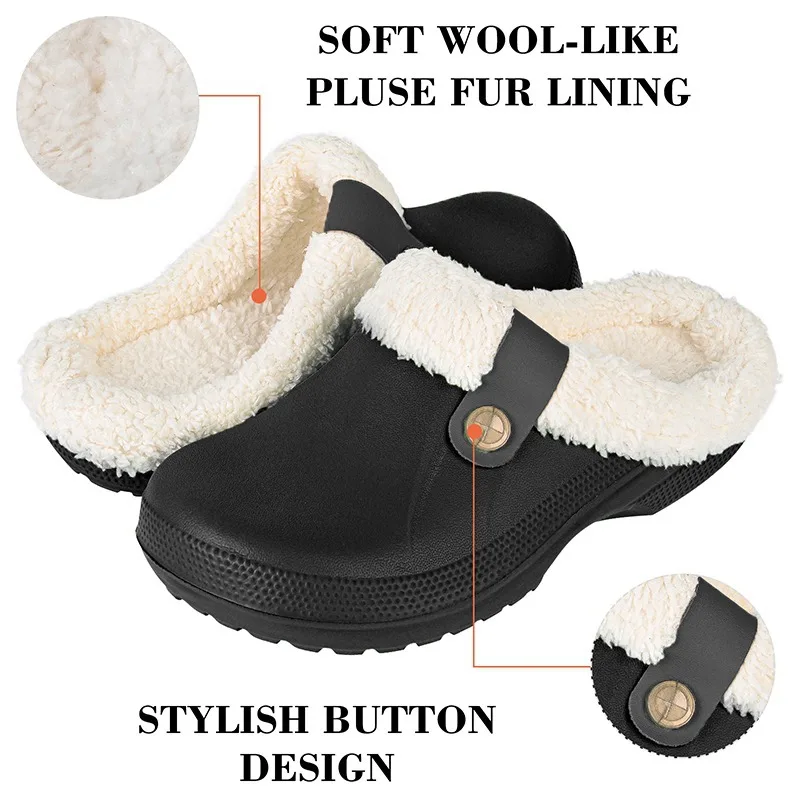 Winter Fur Furry Slippers For Men Outdoor Fashion Waterproof Plush Cotton Slippers Indoor Warm Cozy Non-slip Home Shoes for Man