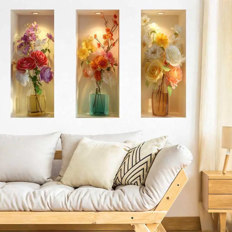 Plant Bouquet Wall Stickers Self-Adhesive Living Room Background Decorative Wall Art Easy Apply Peel And Stick Home Decor AA423