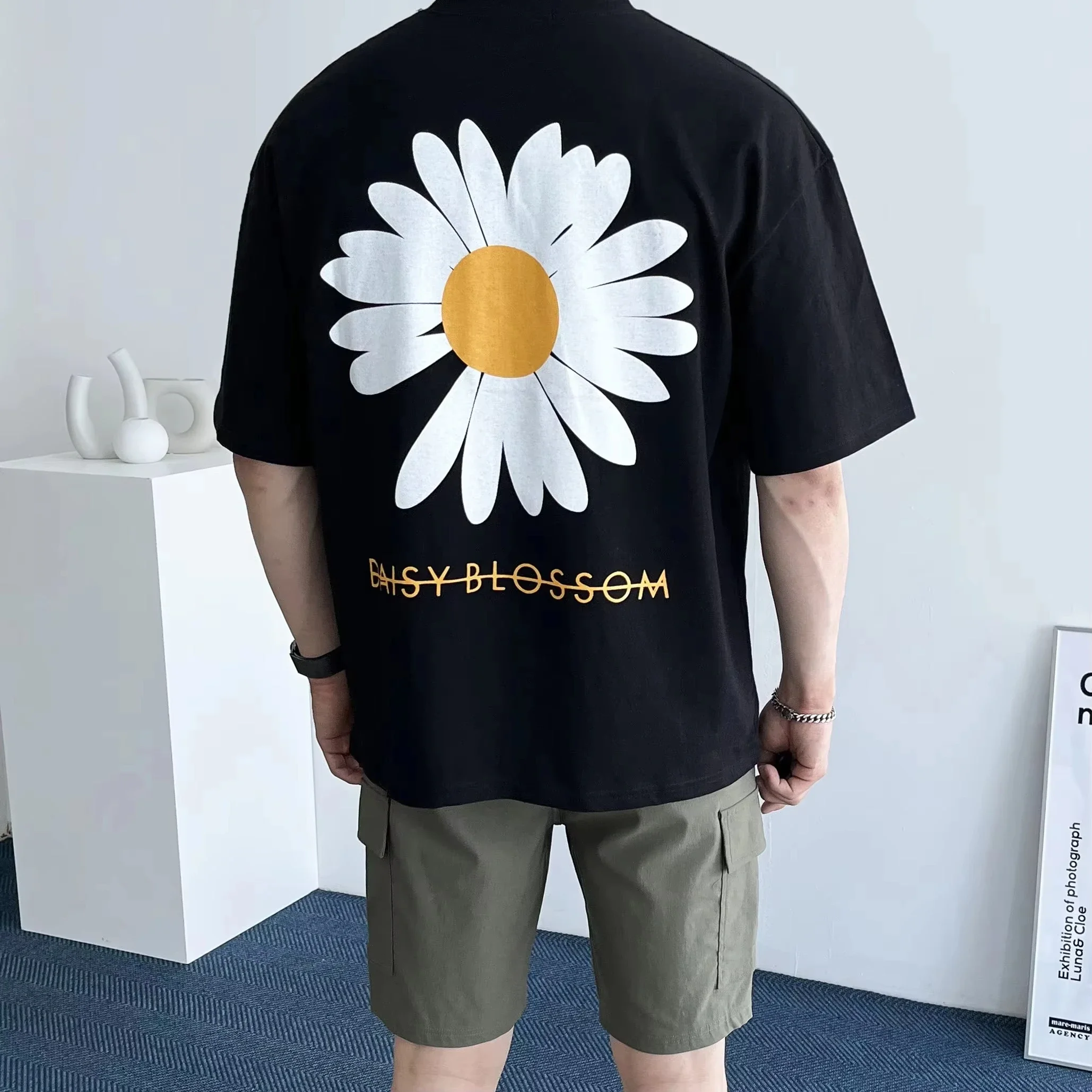 

Motorcycle 2025 new sunflower pattern summer short-sleeved 2K Harajuku T-shirt women's letter print street T-shirt