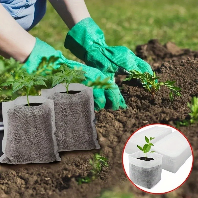 100Pcs Biodegradable Nursery Bag Plant Grow Bags Non-woven Fabric Seeds To Sow Flower Pots For Home Garden Accessories Tools