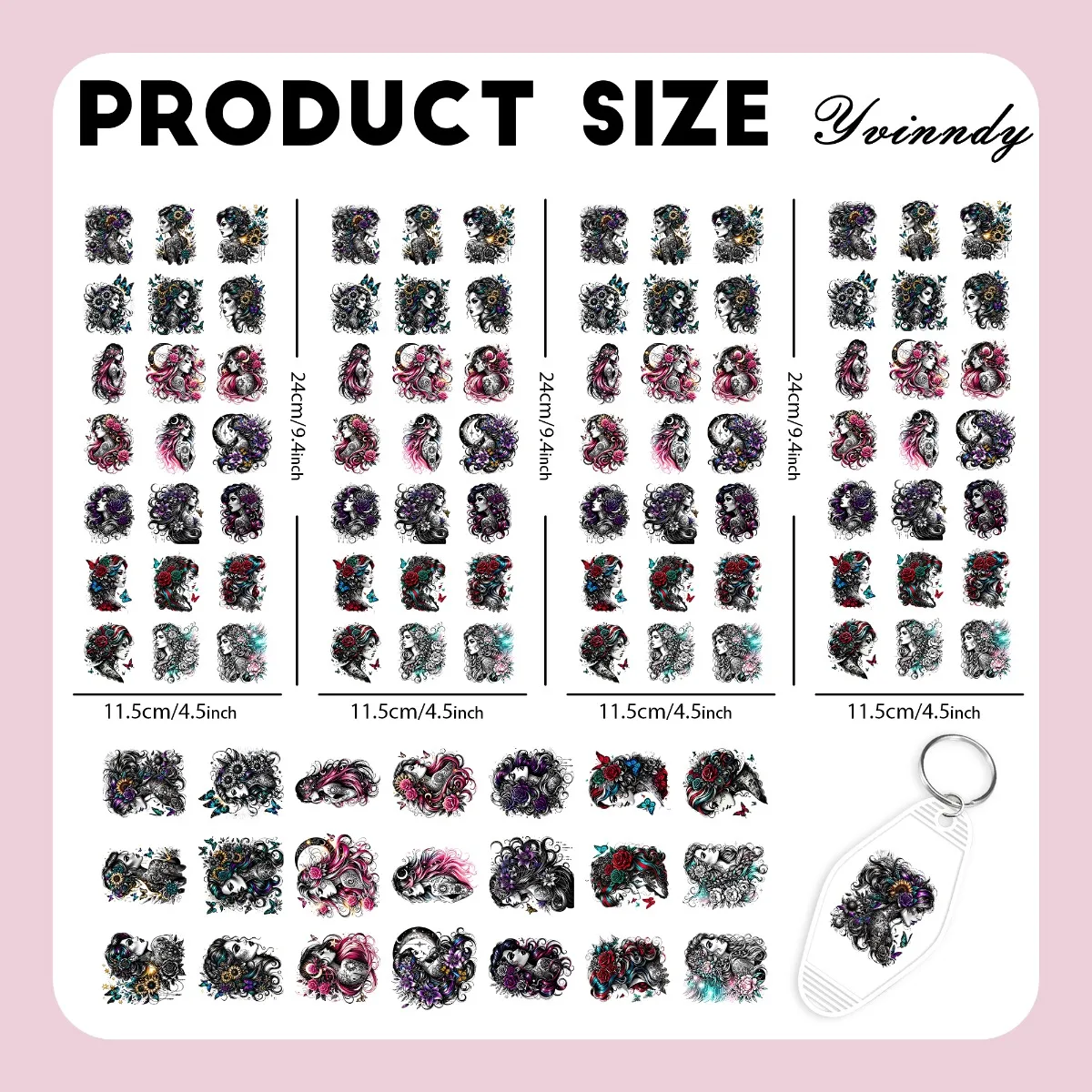105 PCS/SETA Woman With A Black TattooUV DTF DIY Transfer Sticker Can Be Decorated On Keychains, Cups Only The Transfer Sticker