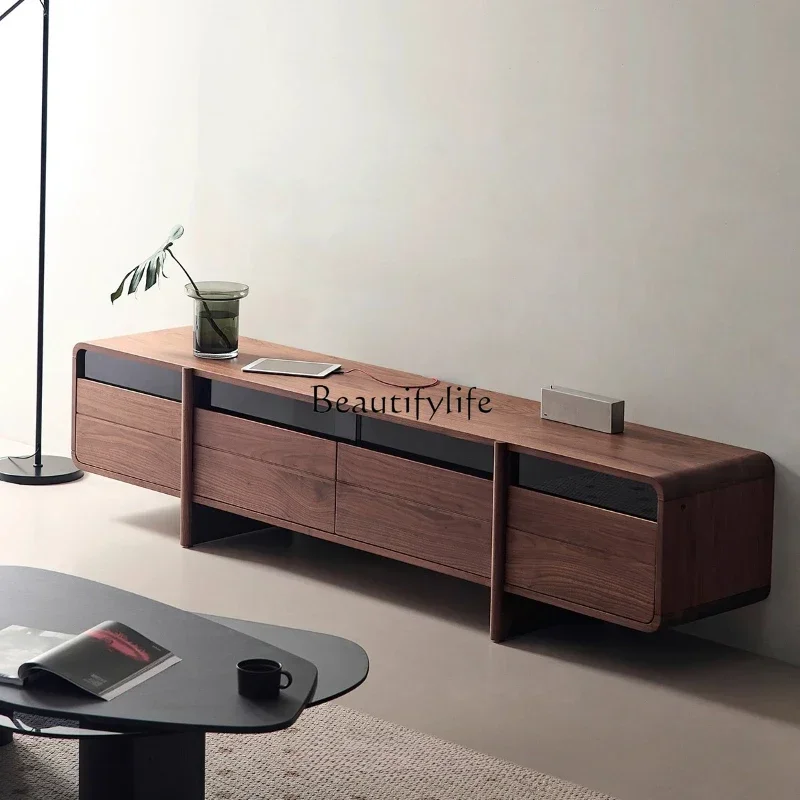 

03Solid wood TV cabinet North American black walnut storage locker light luxury Nordic