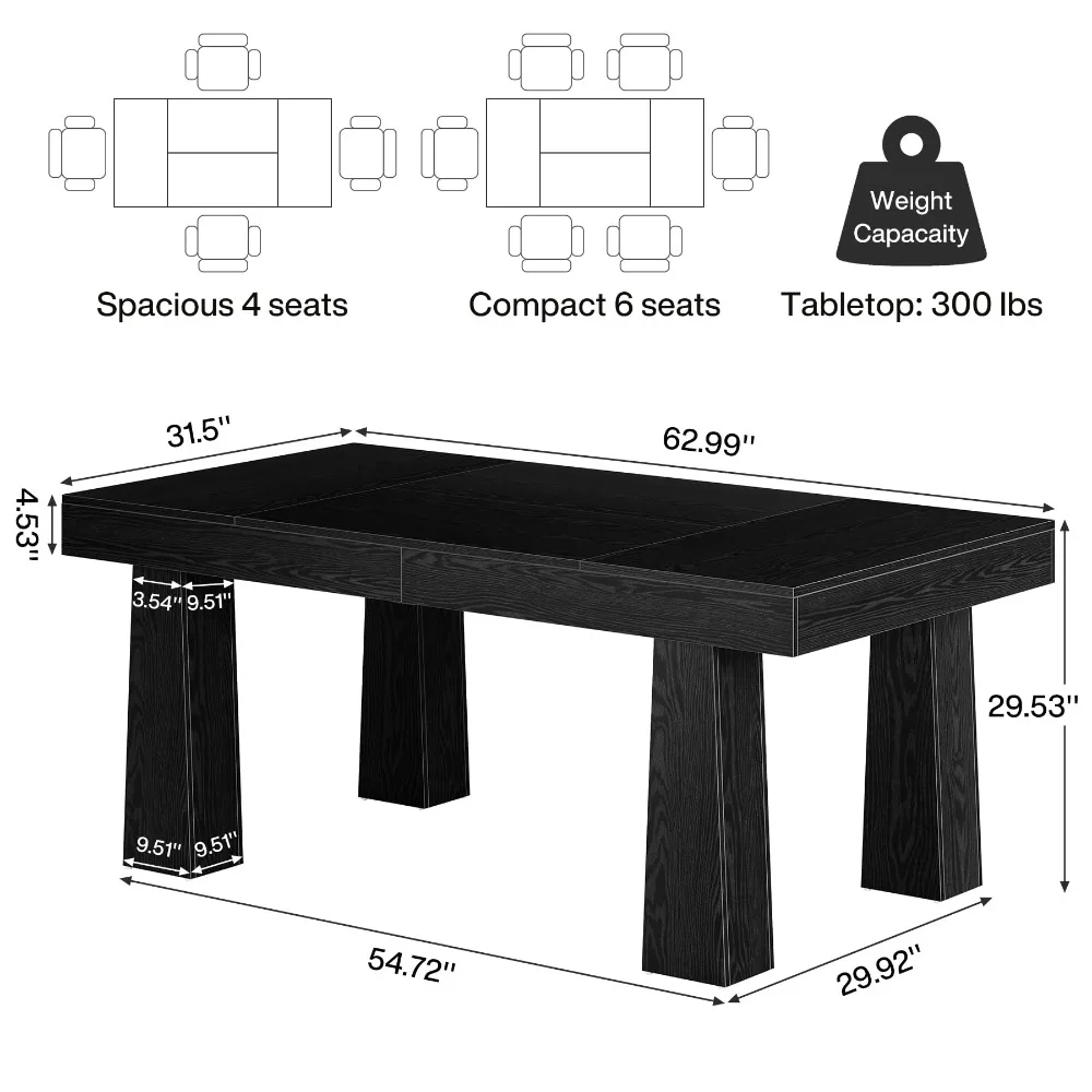 5ft Conference Table, Heavy Duty Rectangular Modern Industrial Meeting Table with 4 Tapered Legs for Office, Black