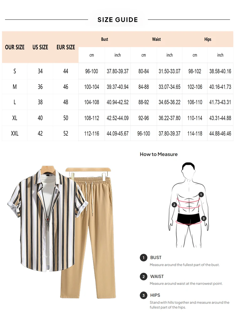 New 2024 Men's 2 Piece Outfit Stripe Button Down Short Sleeve Shirt and Drawstring Waist Pant Set Men Clothing Two Pieces Set