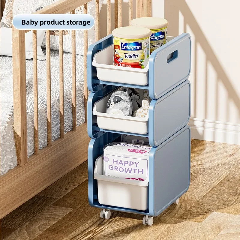 Movable Rack Cartoon Sticker Decor Trolly Cart Removable Storage Rack Home Backpack Storage Cart Books Organizer Rolling
