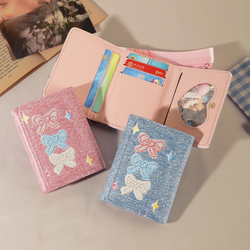Fashion Wallets Girls Cute Bow Small Wallet Card Holder Fashion Three Fold Purse For Women Student Simple PU Leather Wallet