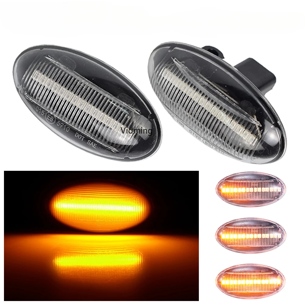 

2x Dynamic Amber LED Flashing Turn Signal Light Side Marker Lamp For Peugeot 307 206 407 107 607 1007 4007 Citroen C1 C2 C3 C5