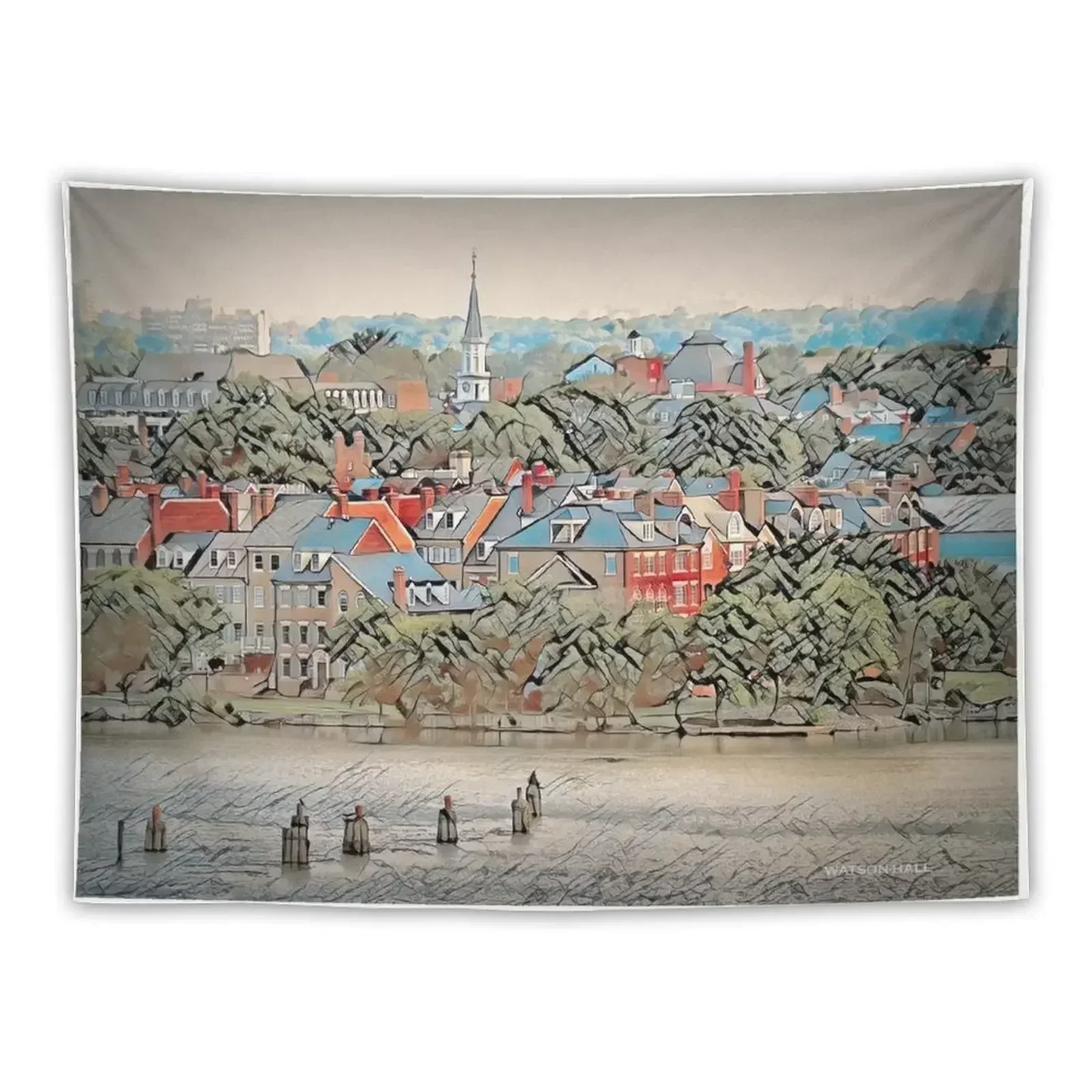 

Old Town Alexandria - Across the Water Tapestry Decor For Room Korean Room Decor Tapestry
